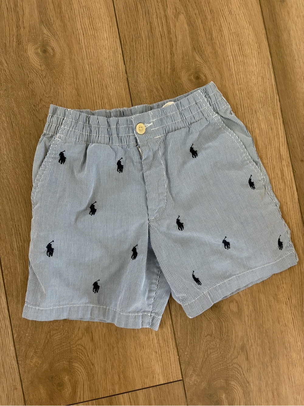 Polo by Ralph Lauren Light Blue Pinstripe Shorts with Navy Polo Embroidery